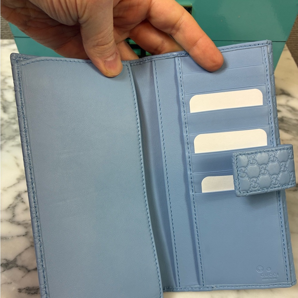 Gucci Micro Guccissima Light Blue GG Leather Multi Pocket Wallet NWOT Authentic - Picture 7 of 14
